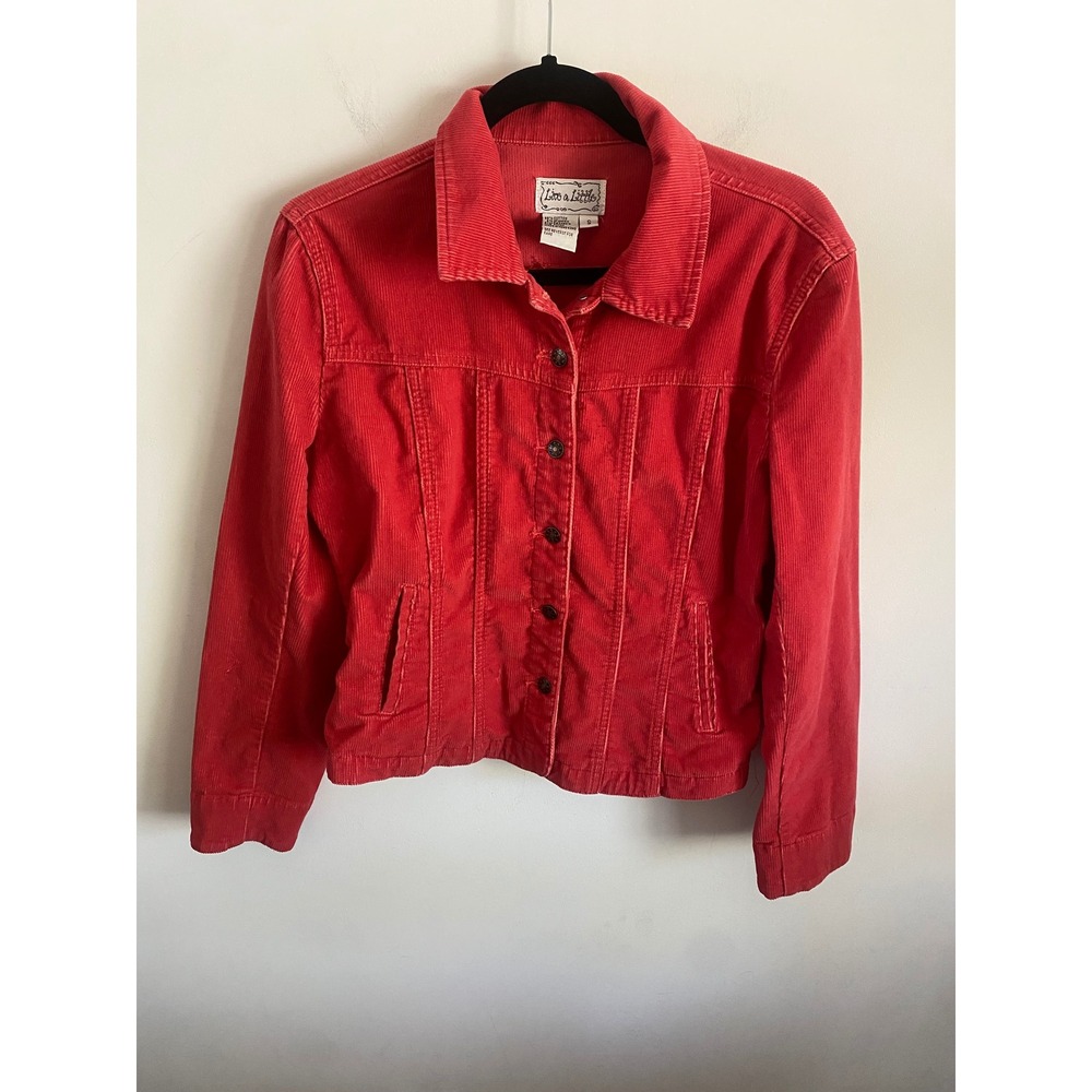 Live a‎ Little Red Corduroy Trucker Jacket Womens Small Stretch Button Front